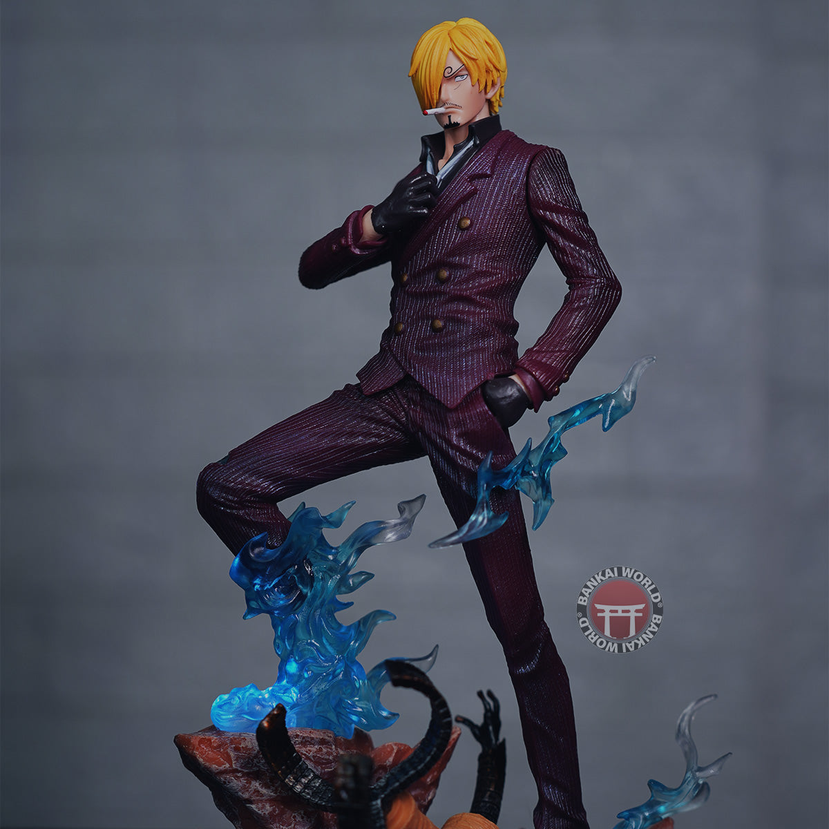 Sanji Fighting Pose With Blue Flames Lighting Action Figure